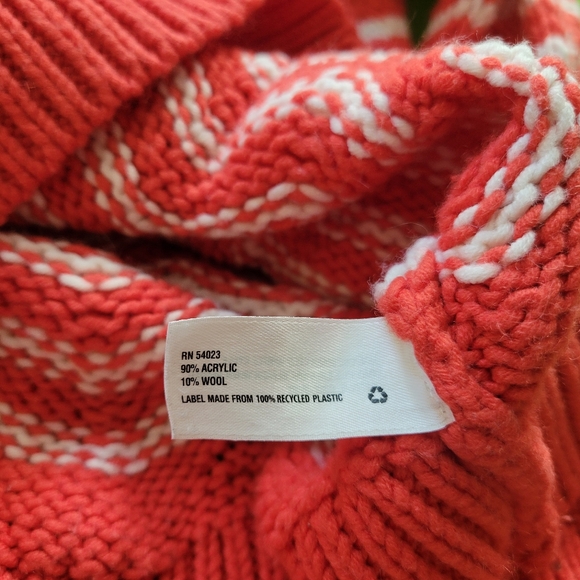 GAP Orange & White V-neck Raglan Sleeve Sweater Wavy Striped Chevron Knit XS - Picture 5 of 5